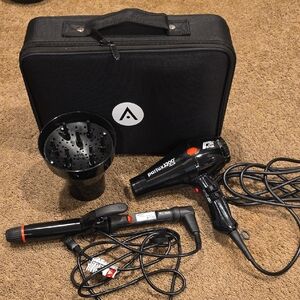 Aveda Case W/ Parlux 3200 Hair Dryer Set with Diffuser and 1 In Curling Iron